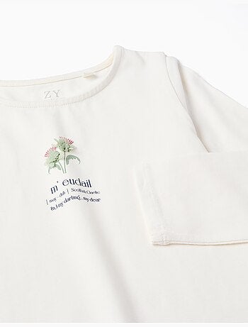 T-shirt a manica lunga con stampa floreale e volant