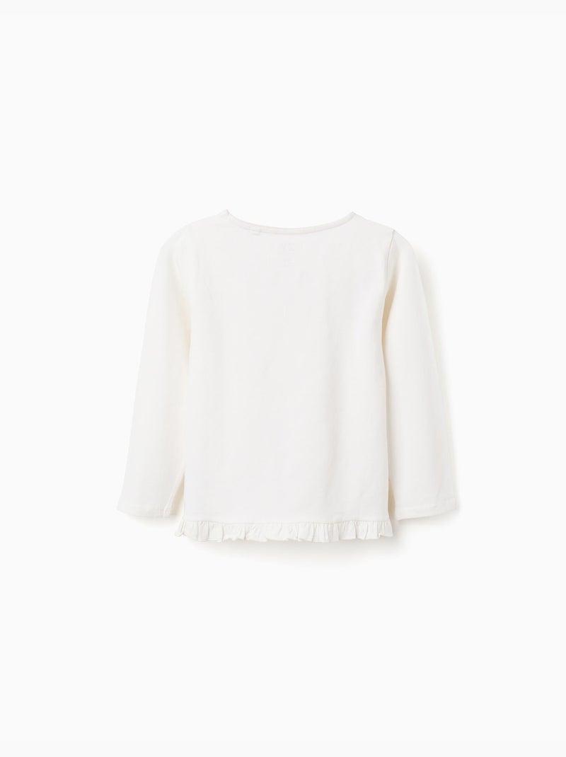 T-shirt a manica lunga con stampa floreale e volant Bianco - Kiabi