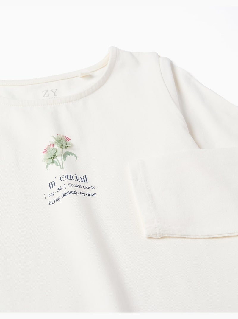 T-shirt a manica lunga con stampa floreale e volant Bianco - Kiabi