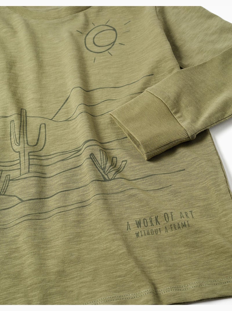 T-shirt a manica lunga in cotone work of art Verde scuro - Kiabi