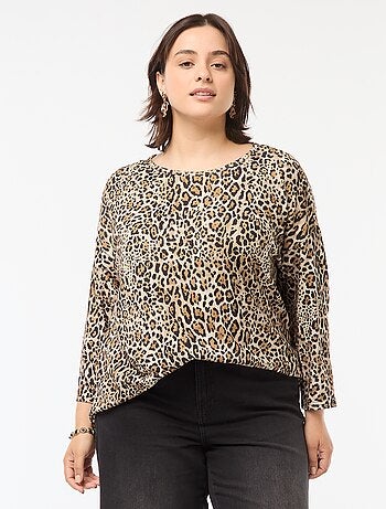 T-shirt a maniche 3/4 con motivo leopardato