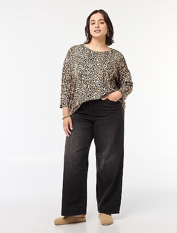T-shirt a maniche 3/4 con motivo leopardato