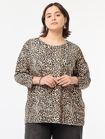 T-shirt a maniche 3/4 con motivo leopardato