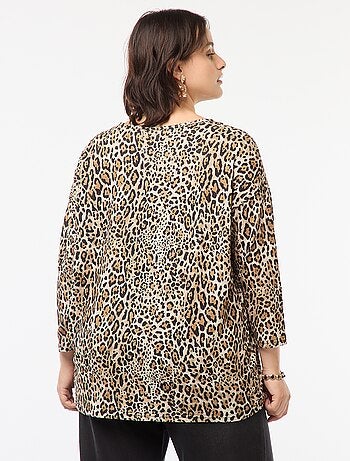 T-shirt a maniche 3/4 con motivo leopardato