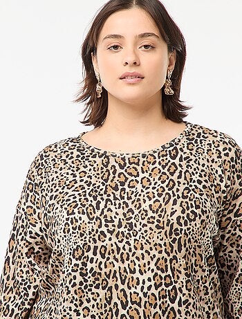 T-shirt a maniche 3/4 con motivo leopardato