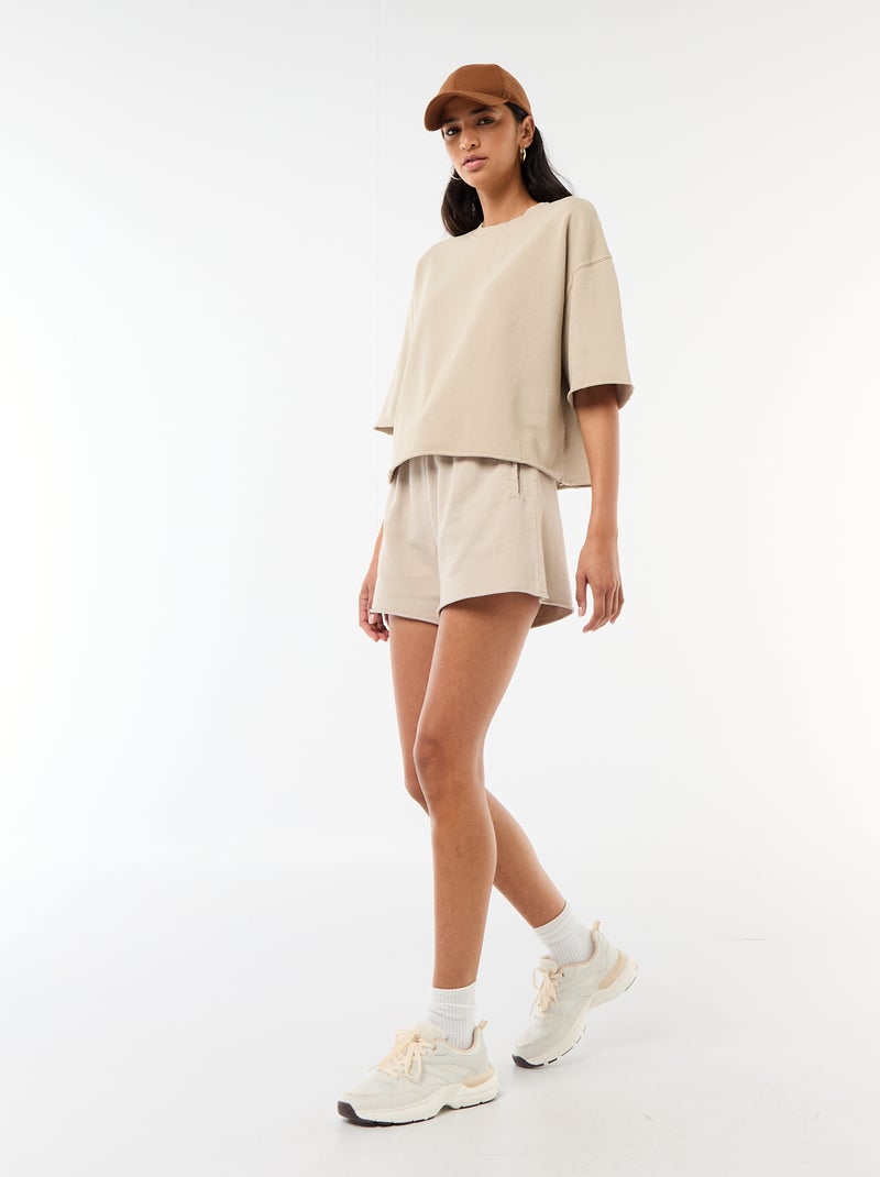 T-shirt a maniche 3/4 in French Terry Beige - Kiabi