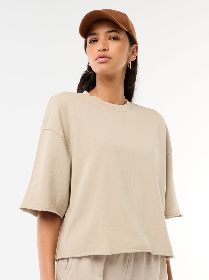 T-shirt a maniche 3/4 in French Terry Beige - Kiabi