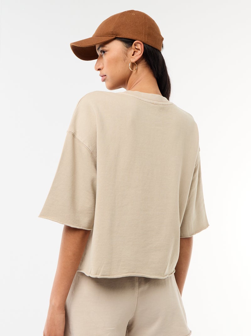 T-shirt a maniche 3/4 in French Terry Beige - Kiabi