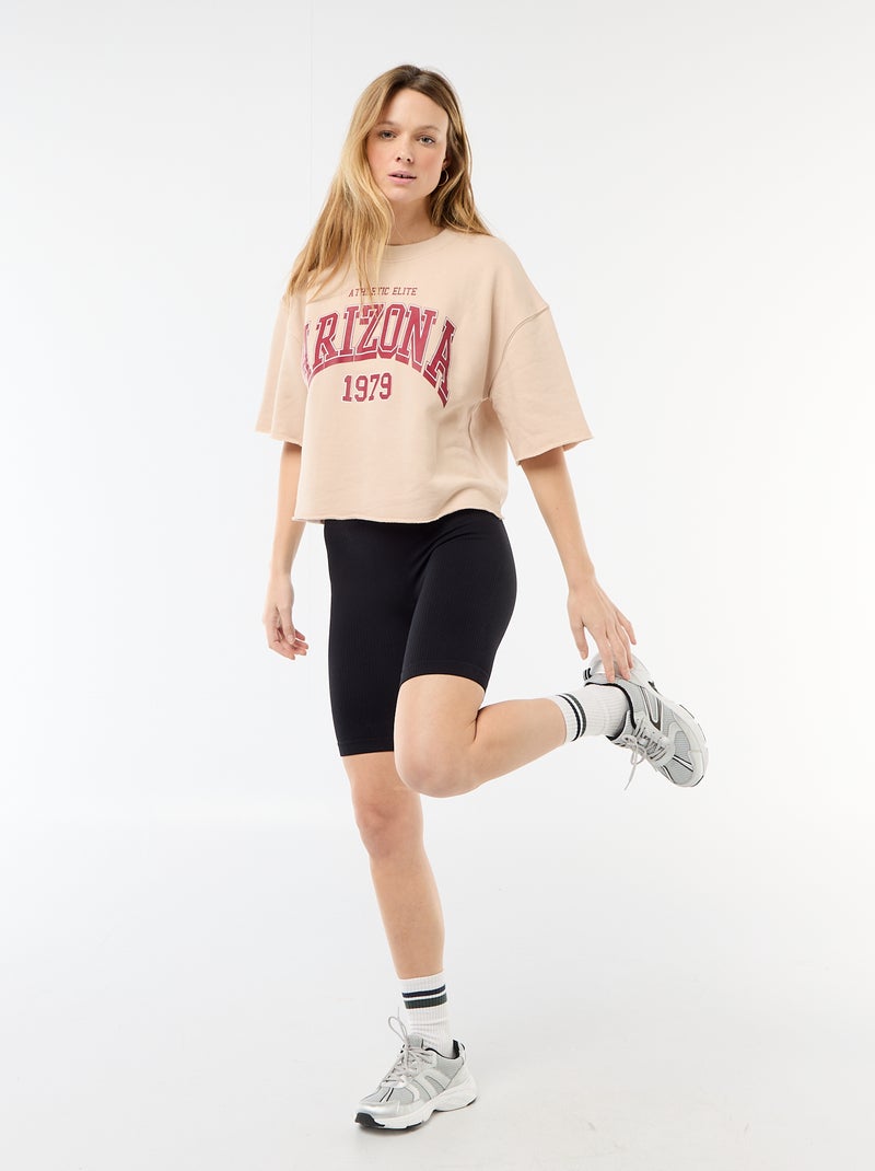 T-shirt a maniche 3/4 in French Terry Beige - Kiabi
