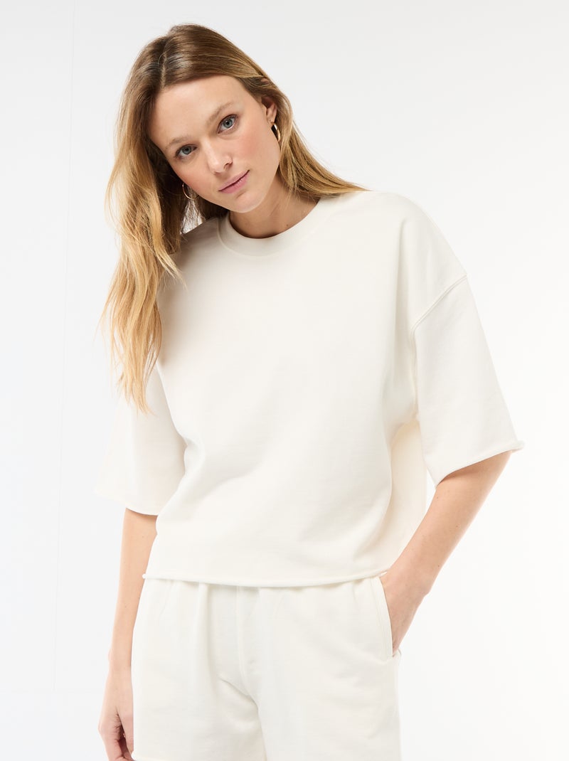 T-shirt a maniche 3/4 in French Terry Bianco - Kiabi