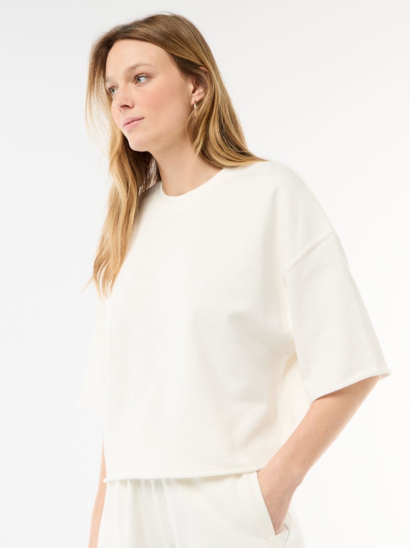 T-shirt a maniche 3/4 in French Terry Bianco - Kiabi