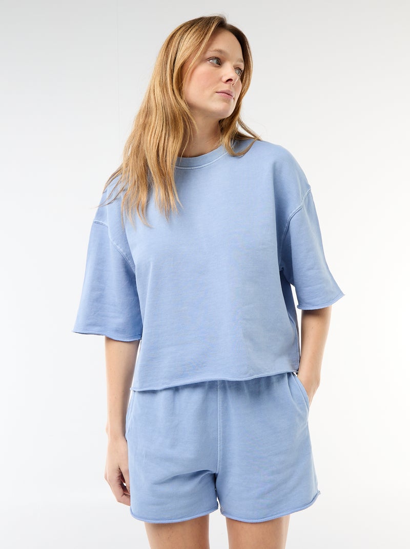 T-shirt a maniche 3/4 in French Terry Blu - Kiabi