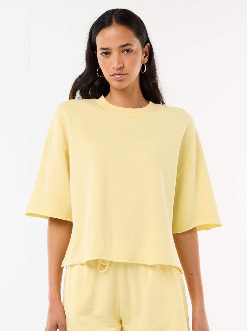 T-shirt a maniche 3/4 in French Terry Giallo - Kiabi