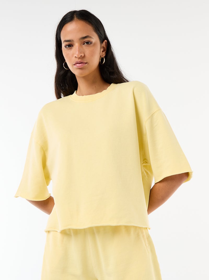 T-shirt a maniche 3/4 in French Terry Giallo - Kiabi