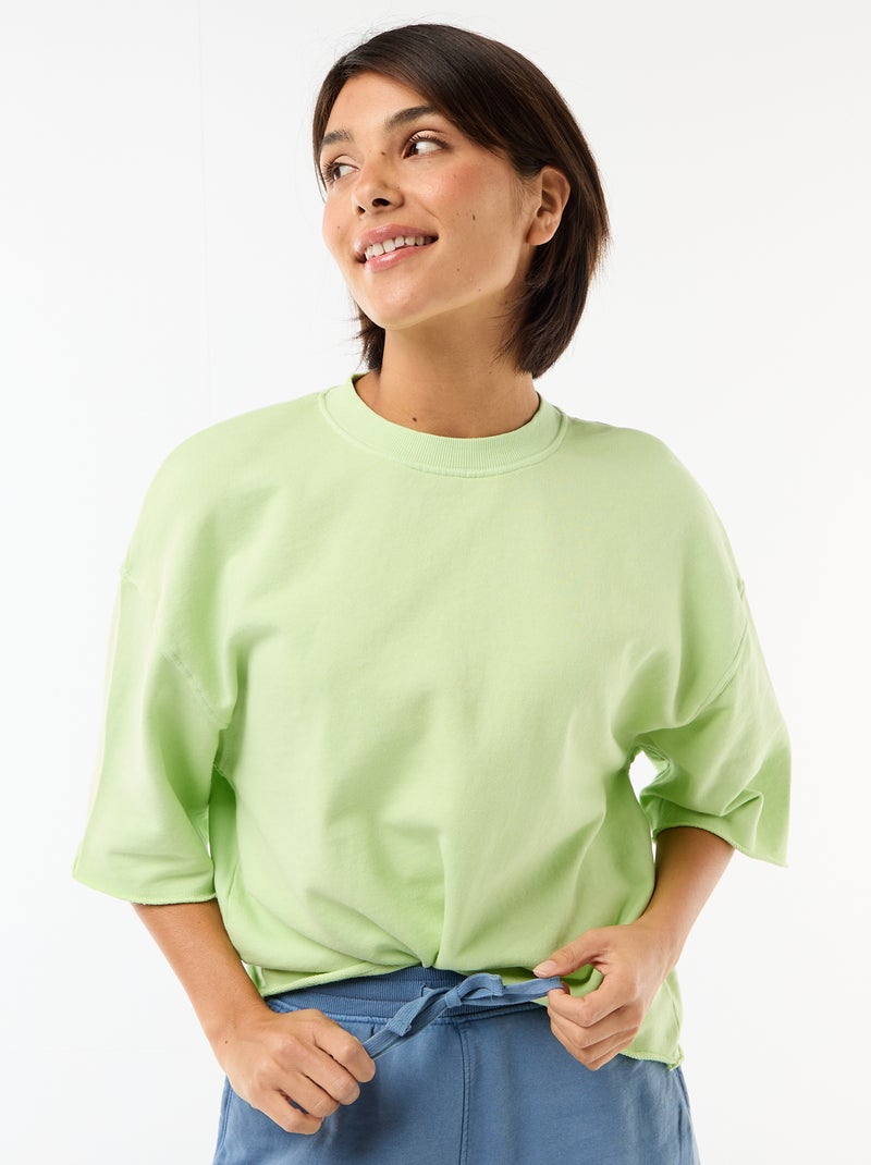 T-shirt a maniche 3/4 in French Terry Verde - Kiabi