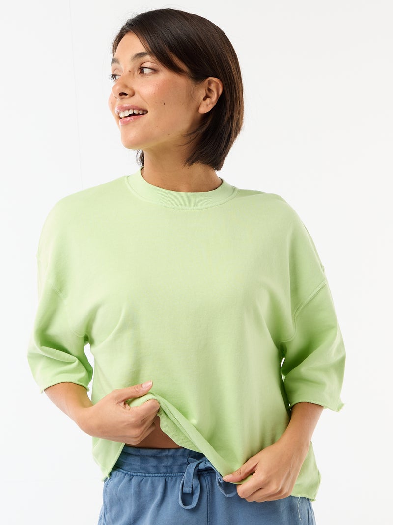 T-shirt a maniche 3/4 in French Terry Verde - Kiabi