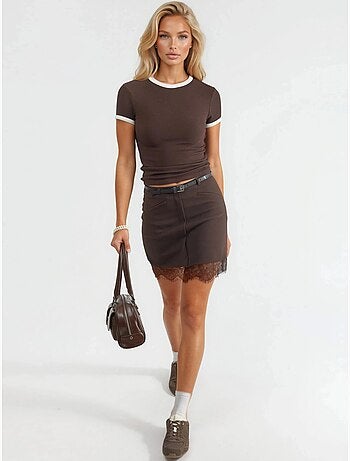 T-shirt a maniche corte a coste con scollo rotondo busem