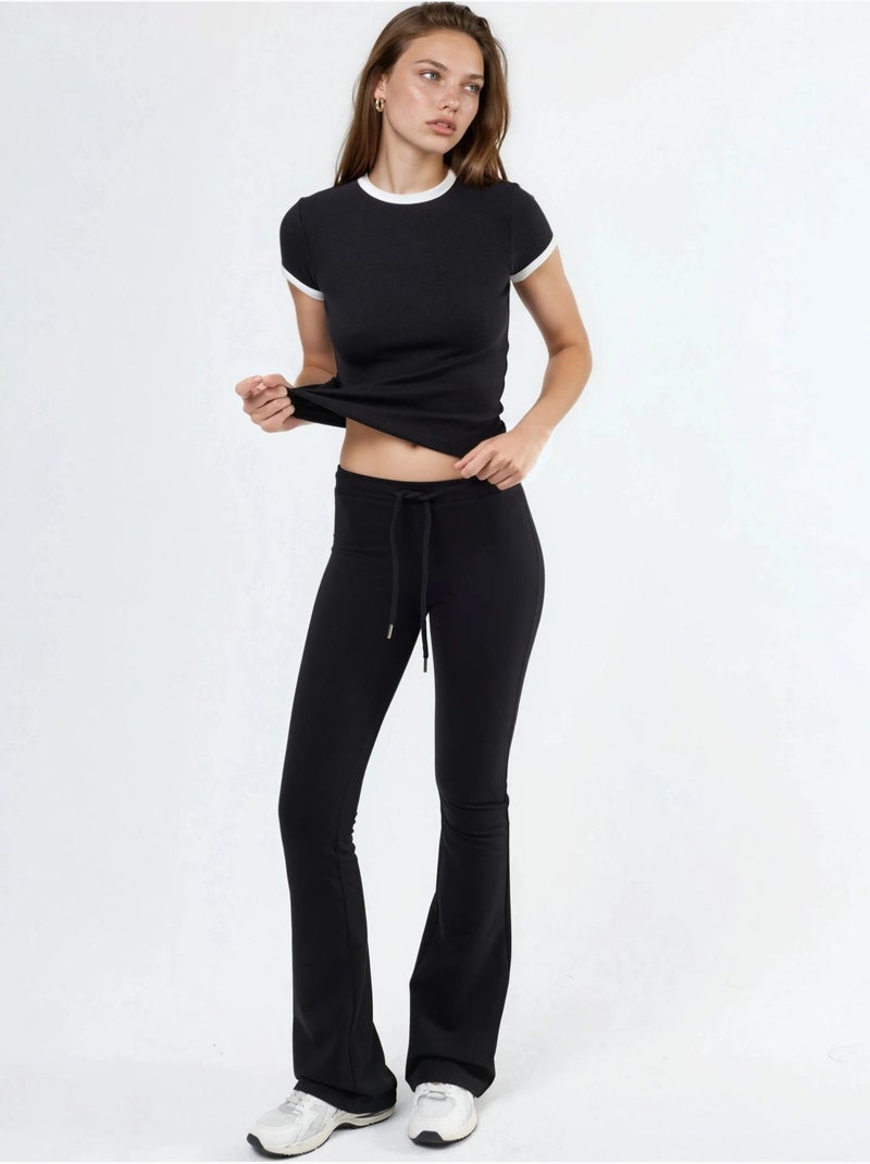 T-shirt a maniche corte a coste con scollo rotondo busem Nero - Kiabi