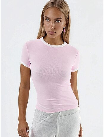 T-shirt a maniche corte a coste con scollo rotondo busem