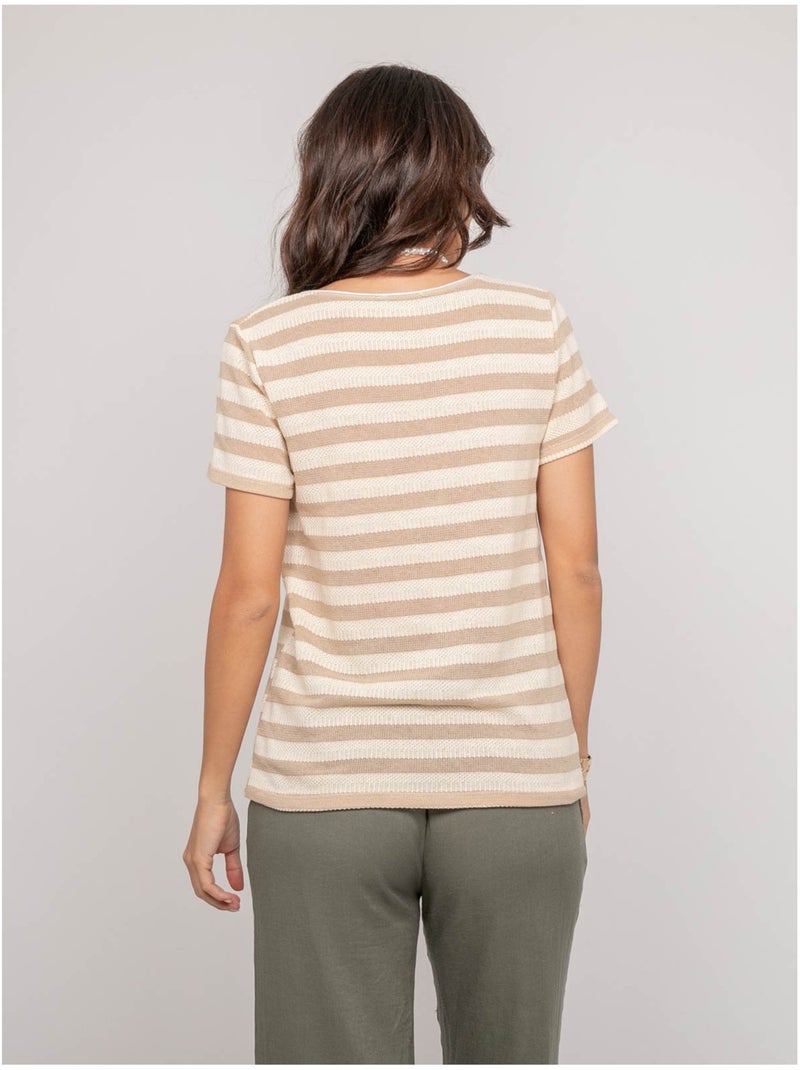 T-shirt a maniche corte a righe FIGO Beige - Kiabi