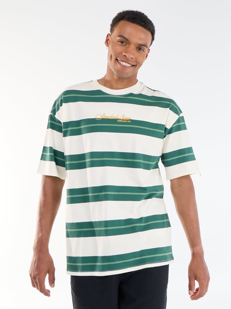T-shirt a maniche corte a righe Verde - Kiabi