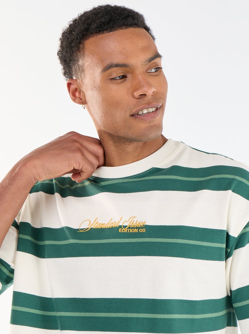 T-shirt a maniche corte a righe Verde - Kiabi