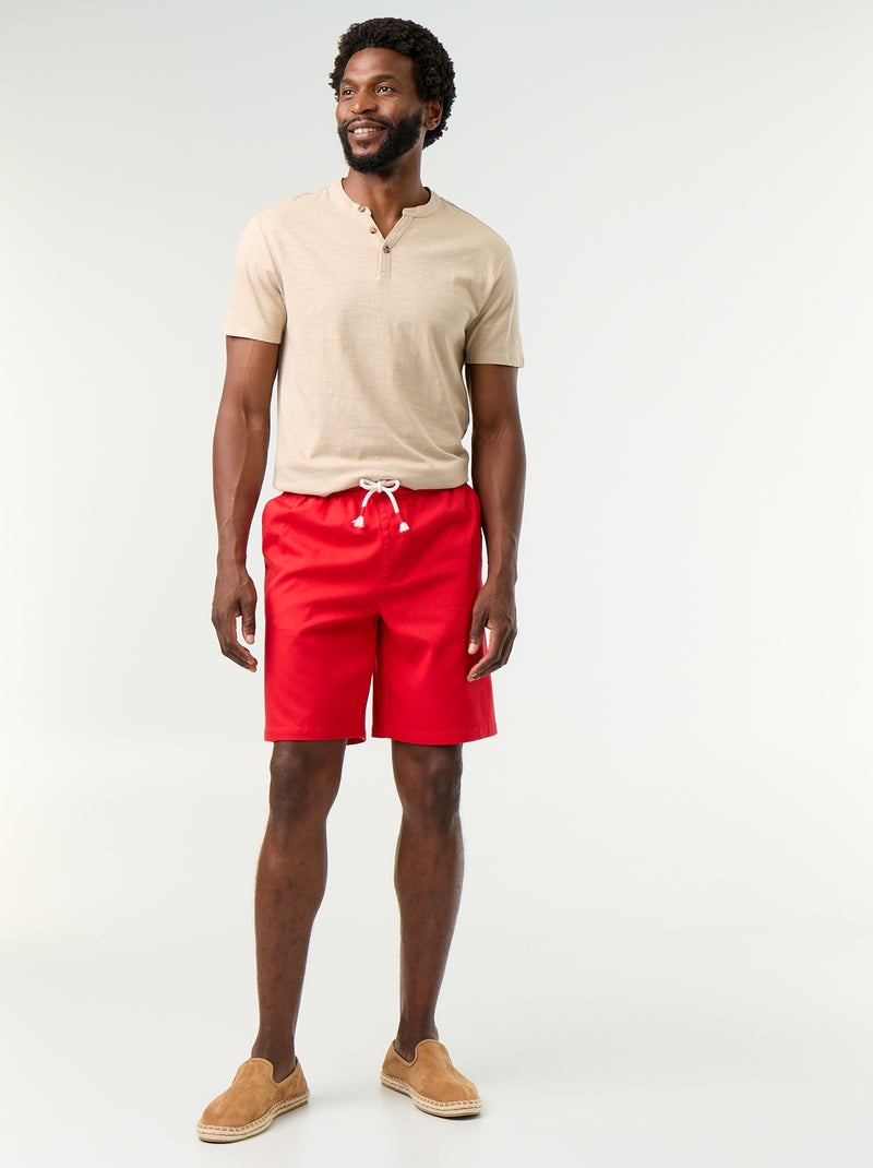 T-shirt a maniche corte con collo alla tunisina Beige - Kiabi