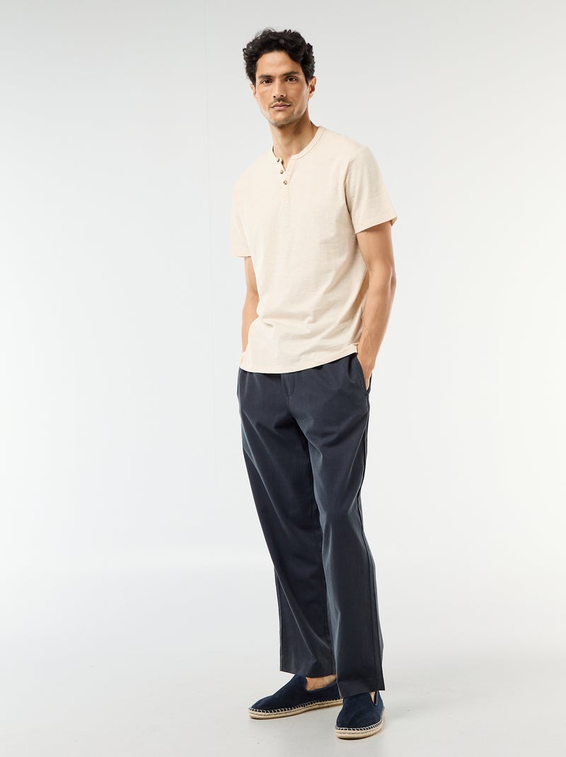 T-shirt a maniche corte con collo alla tunisina Beige - Kiabi