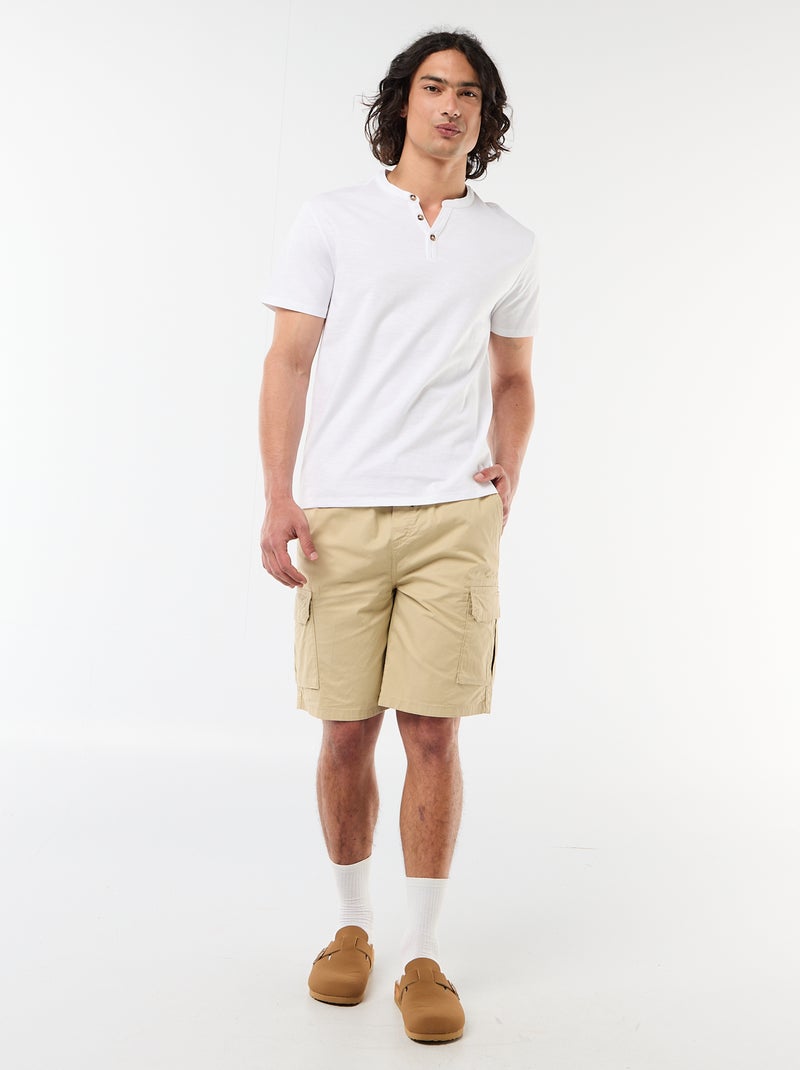 T-shirt a maniche corte con collo alla tunisina Bianco - Kiabi