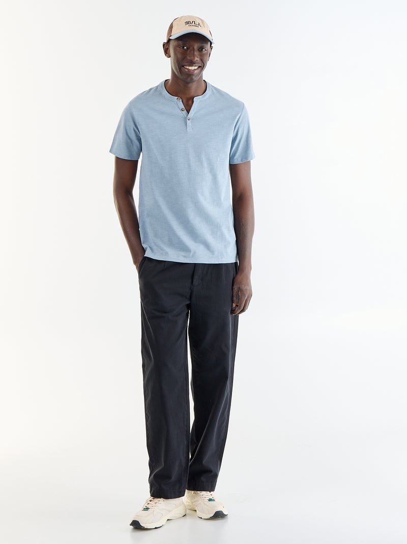 T-shirt a maniche corte con collo alla tunisina Blu - Kiabi