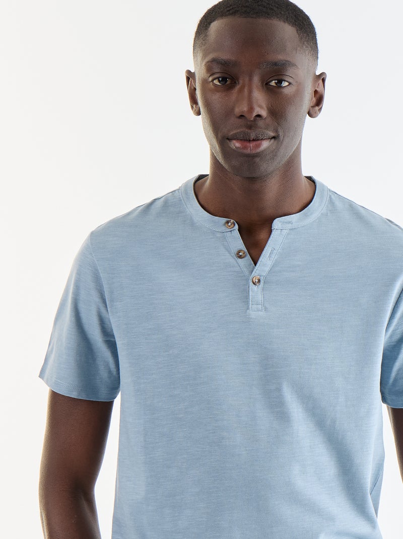 T-shirt a maniche corte con collo alla tunisina Blu - Kiabi