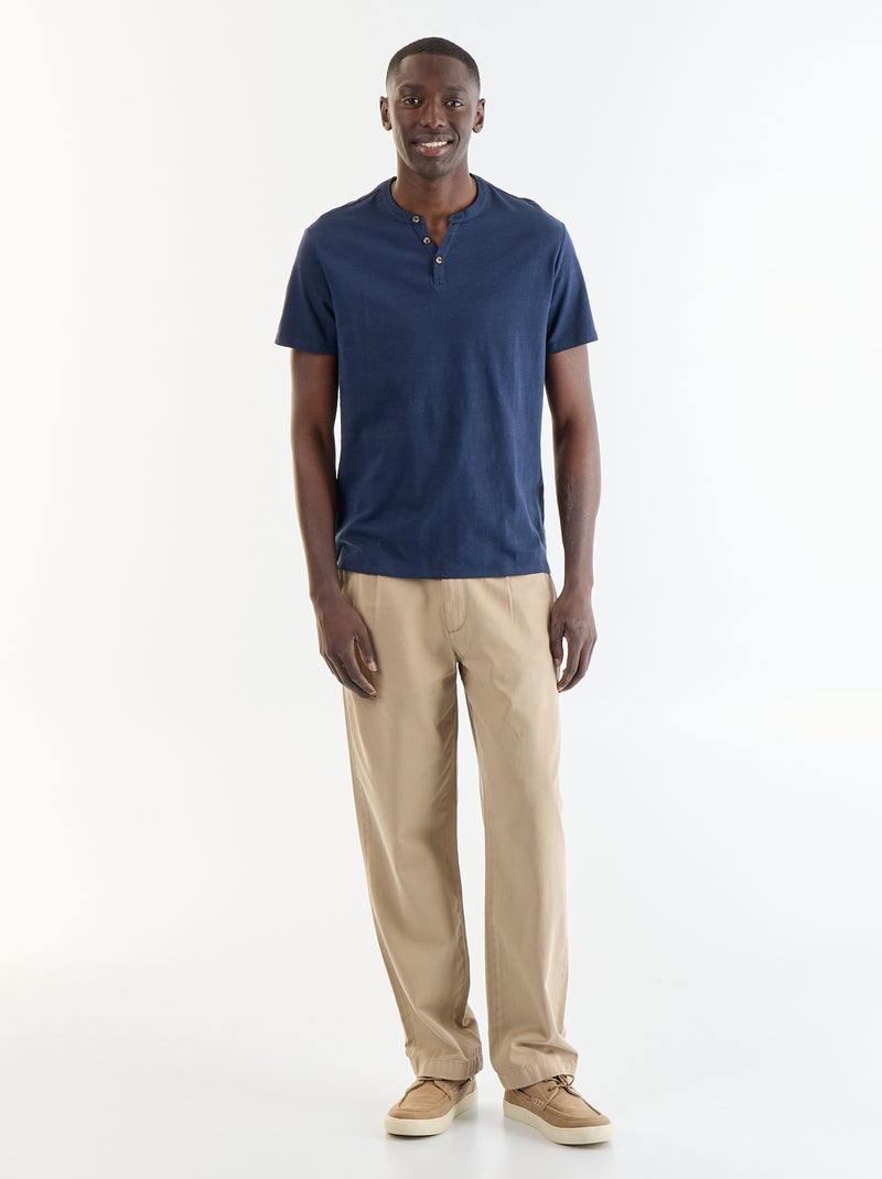 T-shirt a maniche corte con collo alla tunisina Blu scuro - Kiabi