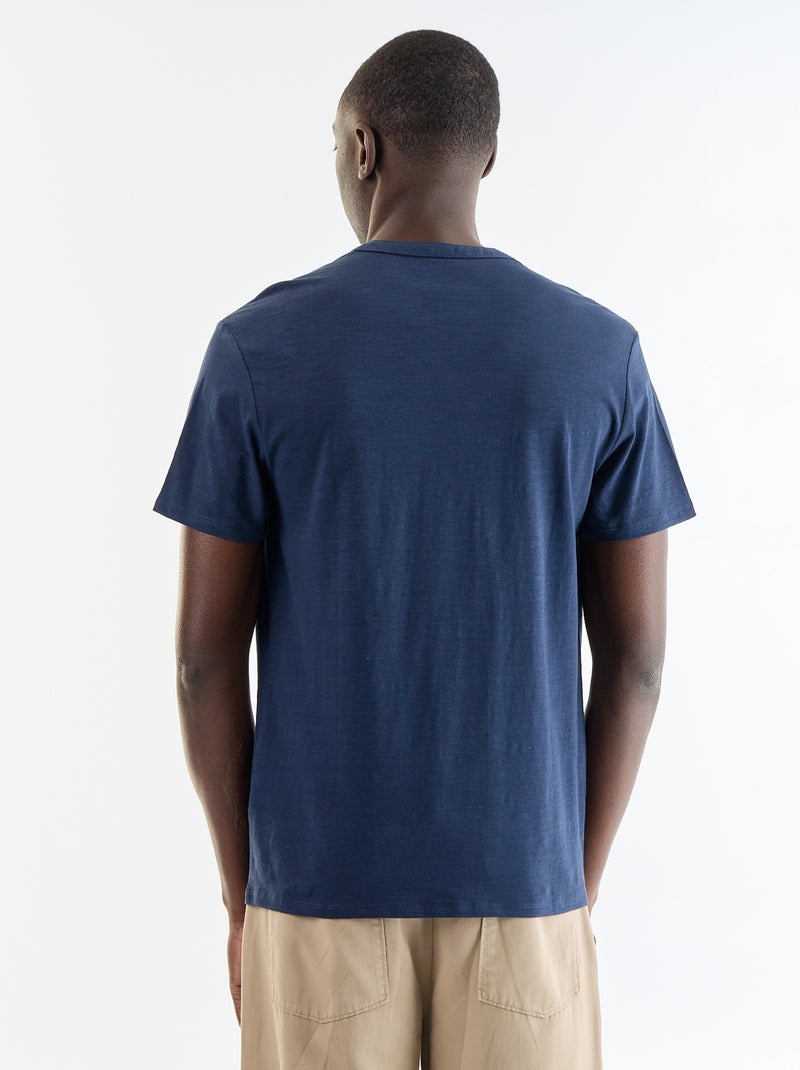 T-shirt a maniche corte con collo alla tunisina Blu scuro - Kiabi