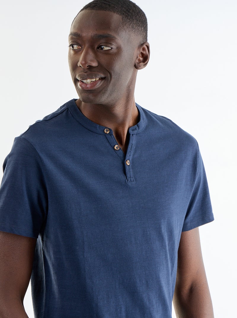 T-shirt a maniche corte con collo alla tunisina Blu scuro - Kiabi