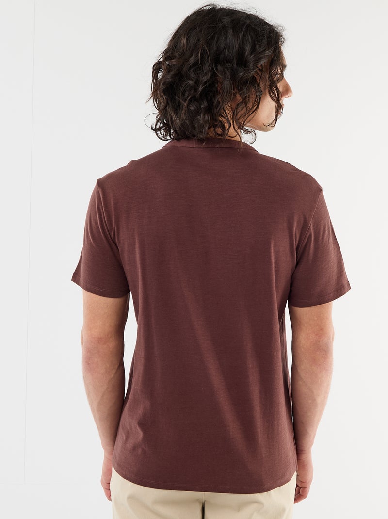T-shirt a maniche corte con collo alla tunisina Marrone - Kiabi