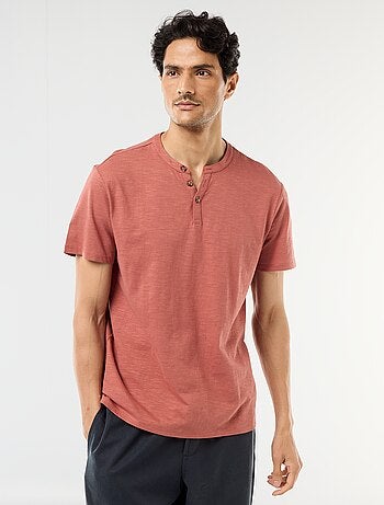 T-shirt a maniche corte con collo alla tunisina