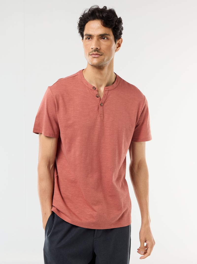 T-shirt a maniche corte con collo alla tunisina Rosa - Kiabi