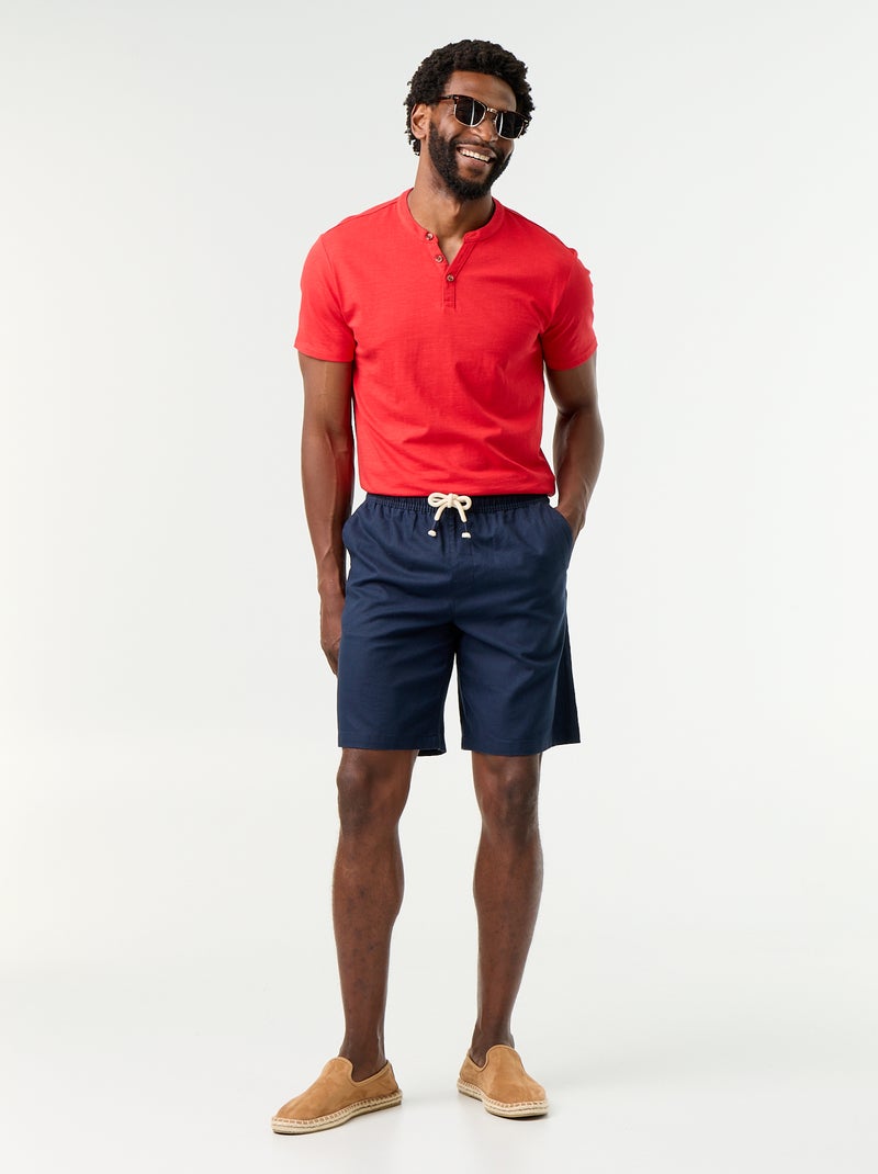 T-shirt a maniche corte con collo alla tunisina Rosso - Kiabi