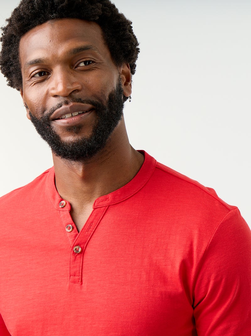 T-shirt a maniche corte con collo alla tunisina Rosso - Kiabi