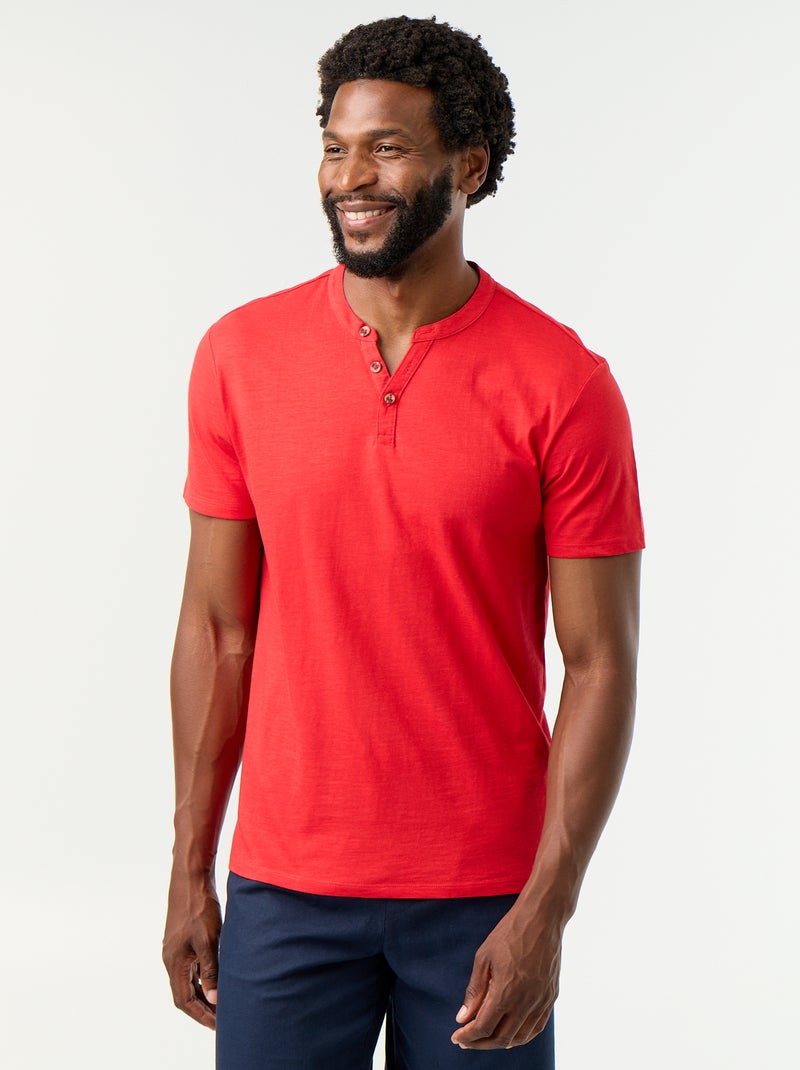 T-shirt a maniche corte con collo alla tunisina Rosso - Kiabi