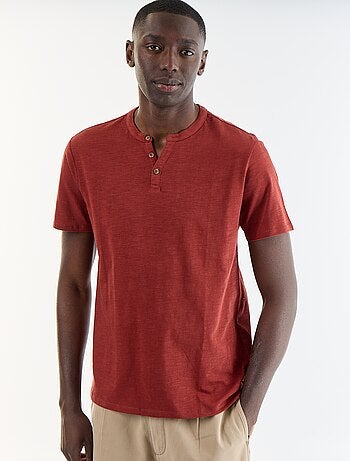 T-shirt a maniche corte con collo alla tunisina