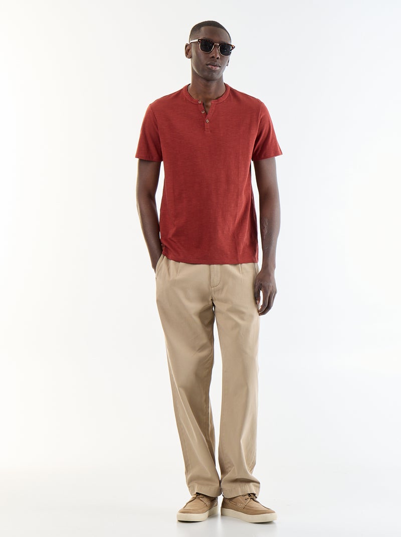 T-shirt a maniche corte con collo alla tunisina Rosso - Kiabi