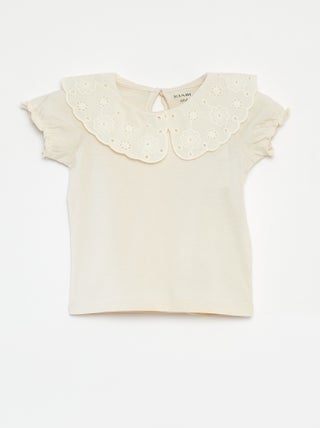 T-shirt a maniche corte con collo fantasia
