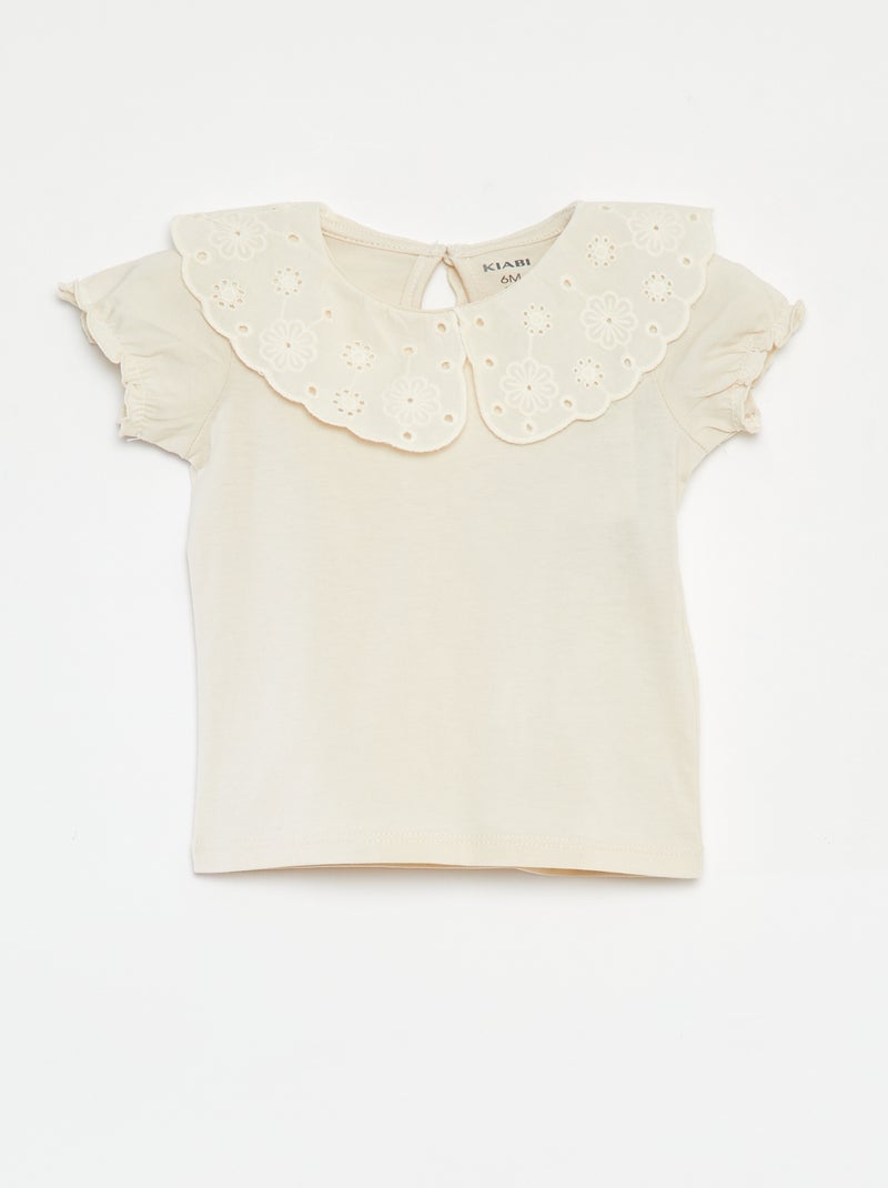 T-shirt a maniche corte con collo fantasia BIANCO - Kiabi
