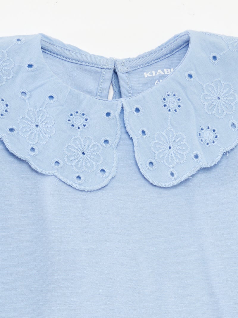 T-shirt a maniche corte con collo fantasia BLU - Kiabi