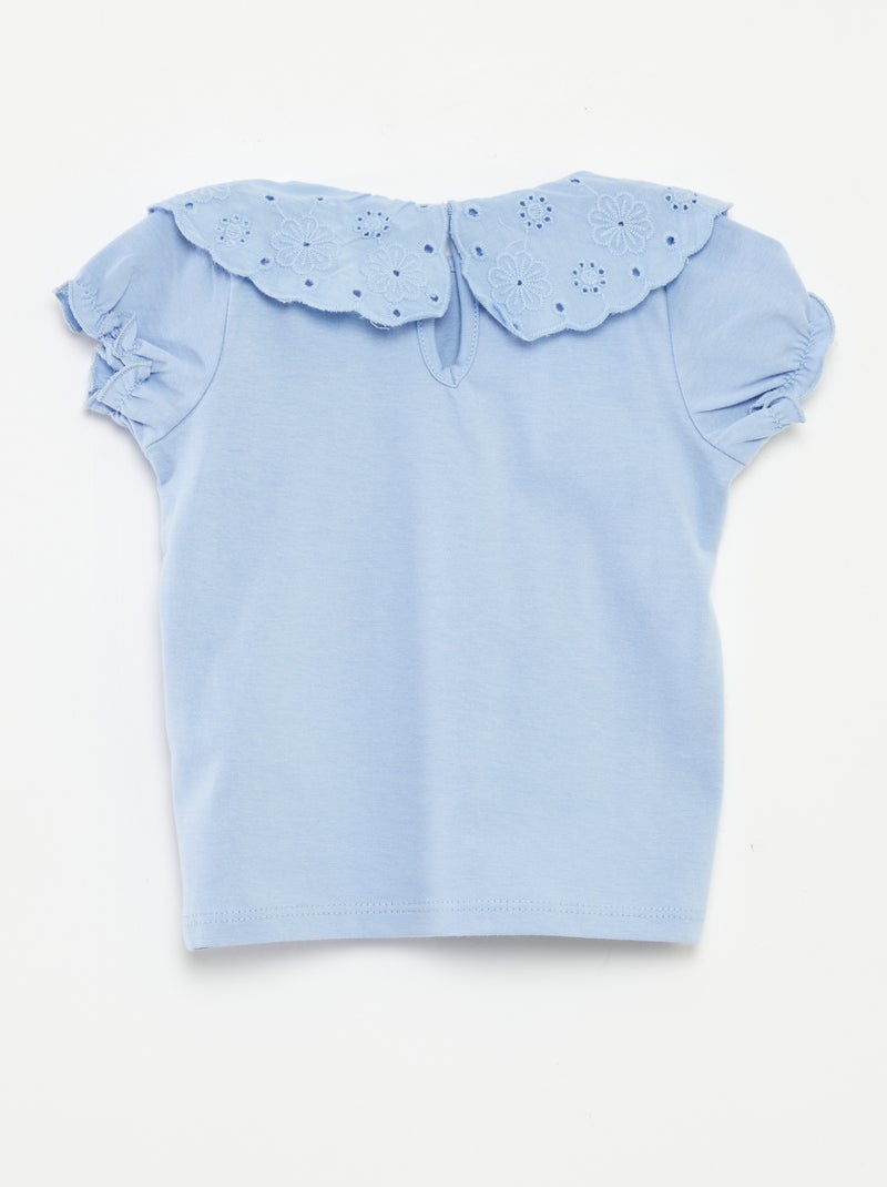 T-shirt a maniche corte con collo fantasia BLU - Kiabi