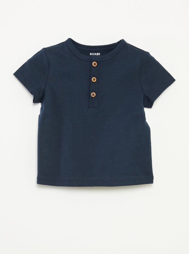 T-shirt a maniche corte con collo serafino blu - Kiabi