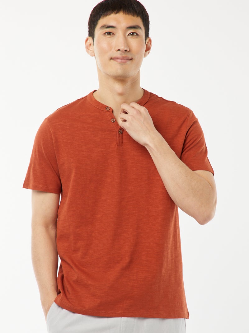 T-shirt a maniche corte con collo serafino marrone - Kiabi