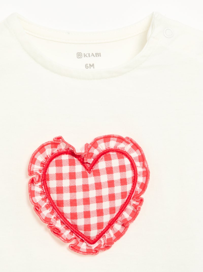 T-shirt a maniche corte con cuore cucito Bianco - Kiabi