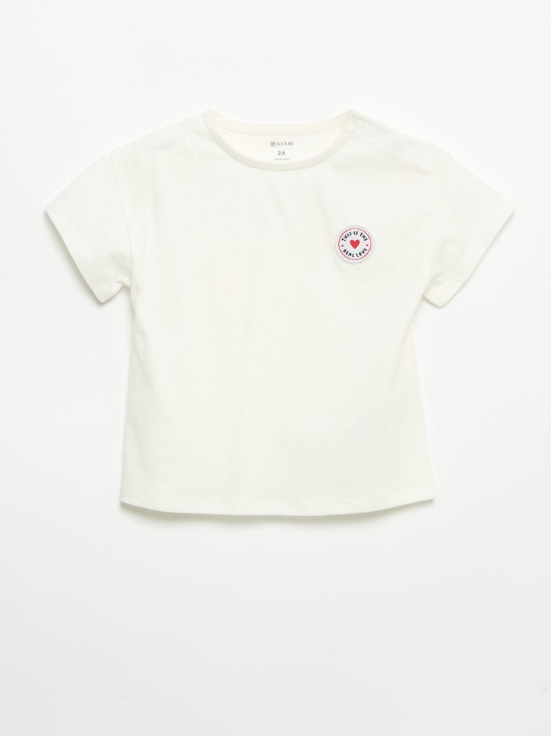 T-shirt a maniche corte con cuore cucito Bianco - Kiabi